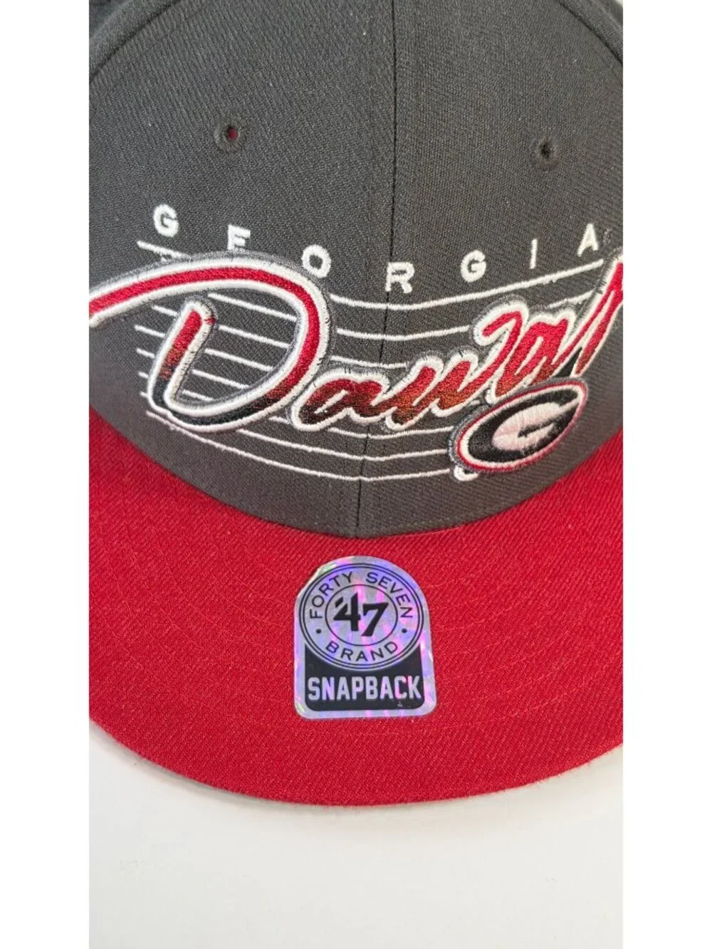 GEORGIA BULLDOGS 47 BRAND SNAPBACK HAT GRAY RED SCRIPT NCAA UGA DAWGS ADJUSTABLE